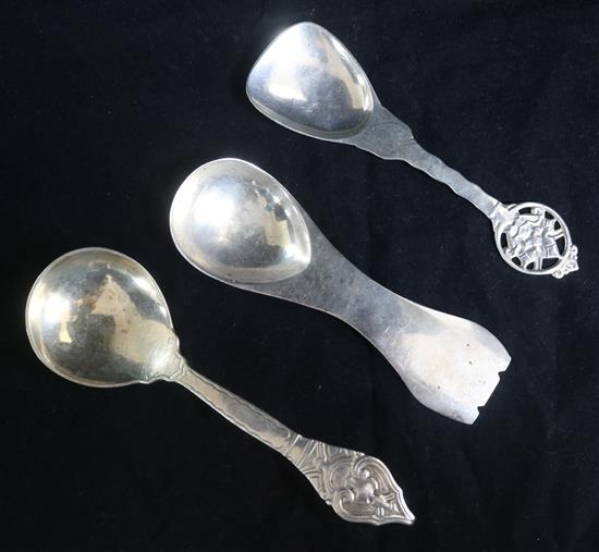 A 1930s Central School of Arts & Crafts silver spoon, London, 1934 and two stylish Scandinavian silver spoons.